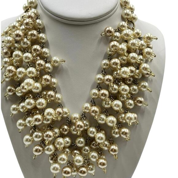 Stella and Dot Sophia MultiStrand Cluster Ivory Faux Pearl Bib Necklace - Picture 1 of 9
